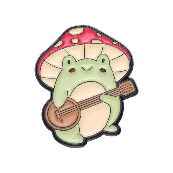 Brooch Pin, Frog Mushroom Design Lapel Pin, Enamel Glaze Bright Color Badge with Standard Safety Pin, Versatile Badge for Clothing Bags Hats Shoes