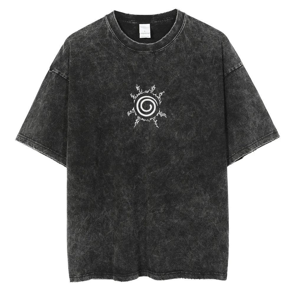 

Men Women Washed T Shirt Japanese Anime Print TShirt Summer Oversized Vintage TShirt Harajuku Cotton Tees Unisex Black Top S