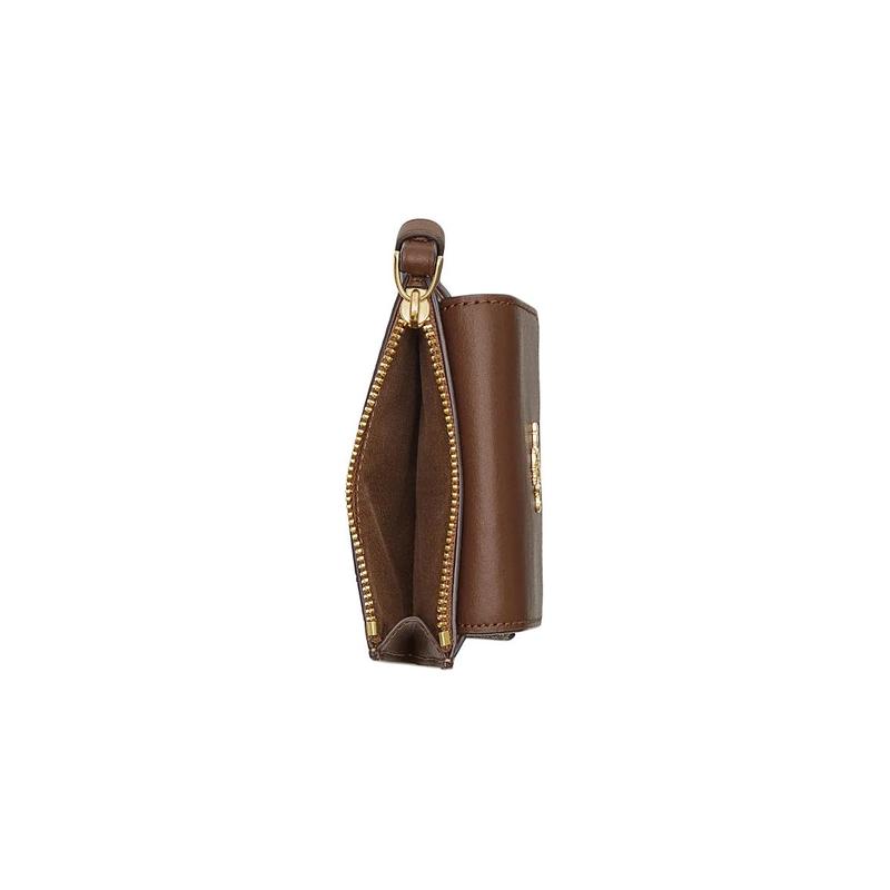 Coach Card Case 11 Classic Presbyopic Zipper Closure PVC Split Cow Leather Card Holder Women's Khaki and Saddle Brown Khaki and Saddle Brown