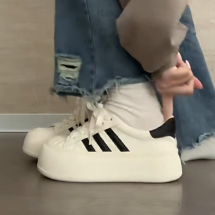 Three shell black board shoes autumn new student casual round head platform versatile flat shoes