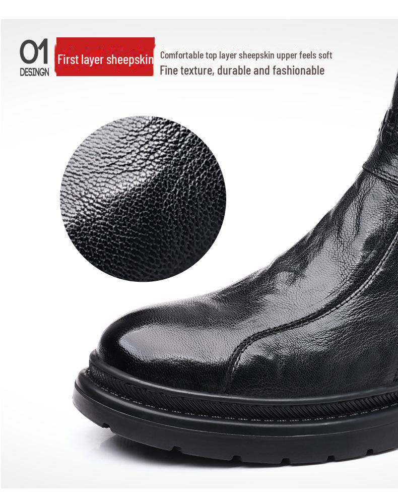 Men's Genuine Leather High-Top Martin Boots with Velvet Lining - Stylish and Warm Motorcycle Work Boots