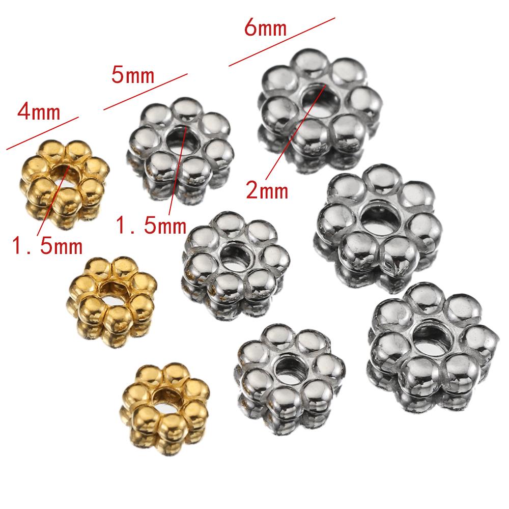 50pcs Stainless Steel Gold Color Daisy Spacer Beads Mini Spacer Beads Charms Pendants for Bracelet Necklace Jewelry Making DIY