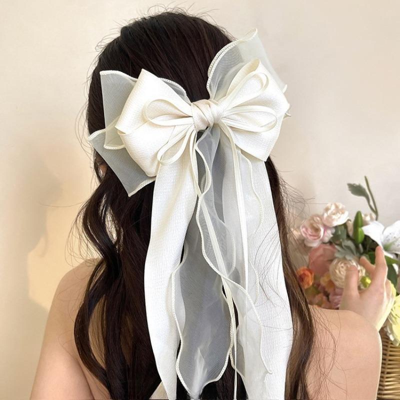 Streamer Bow Hair Clip Women Sweet Half-tie Hair Spring Clip Versatile Fashion Hair Accessories