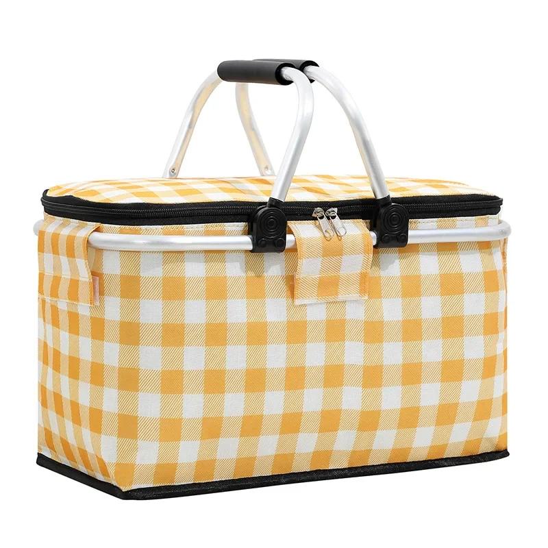 

Waterproof Foil Cooler Bag,Picnic Basket, Cooler Case Box,Thermal Insulated Bag,Foldable Aluminum Frame,Fruit Storage Bag жовтий