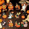 Retro Cartoon Style Party Favors Halloween Wooden Pendants with Lanyard Vintage Hanging Ornaments Pumpkin Ghost Black Bulk Decorations for Events Cat