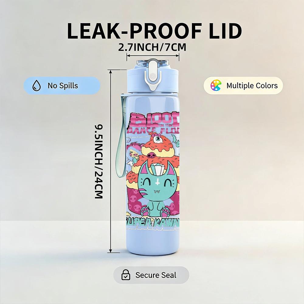 1PC Colorful Retro Rainbow Cartoon Print 750ml Portable Sports Water Bottle Leakproof Gym Outdoor Travel Drink Cup