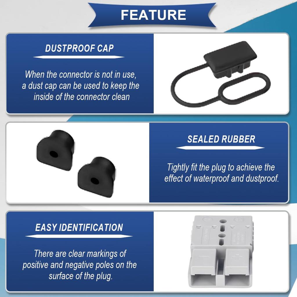 Xiatiaosann 4Pcs 50A Battery Connector Quick Connect/Disconnect 600V 6 12