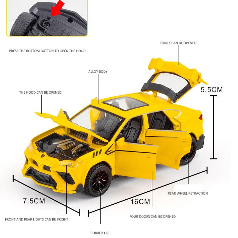 1/32 Lamborghini Bison Urus SUV Alloy Scale Car Model Diecast Metal Miniature Car Model Sound and Light Collection Children Toy Vehicles Gifts