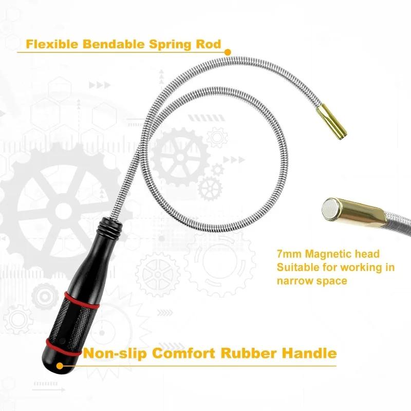 Profesjonalny zestaw narzędzi magnetycznych - giętki pręt 23,5" z obrotowym haczykiem, do zgubionych nakrętek/śrub samochodowych, Niezbędny do zapobiegania upadkom