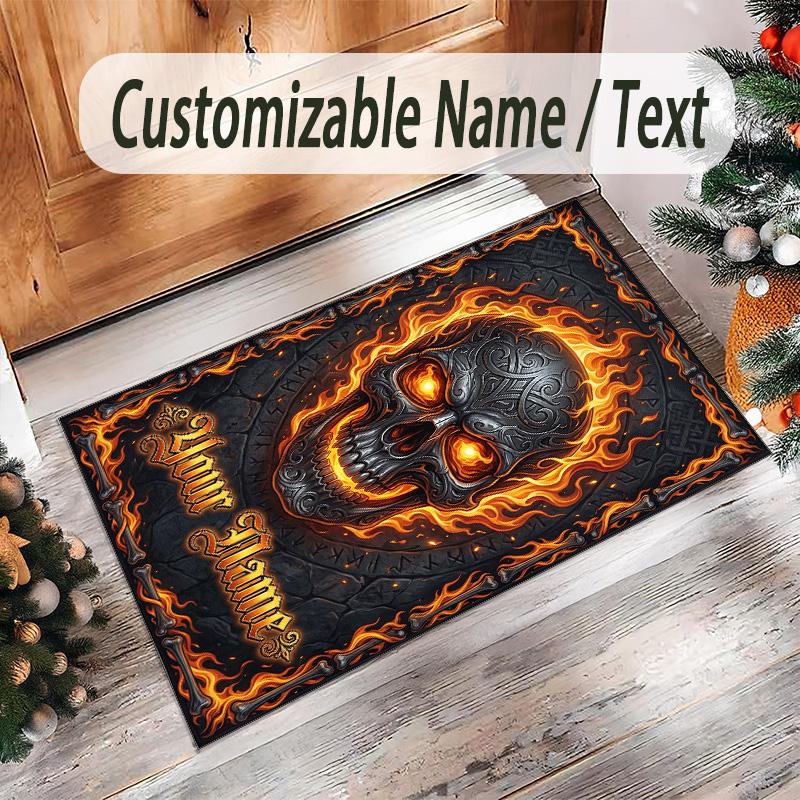 Gothic Theme Crystal Velvet Floor Rug Personalized Custom Name Text Warm Carpet Home Decoration