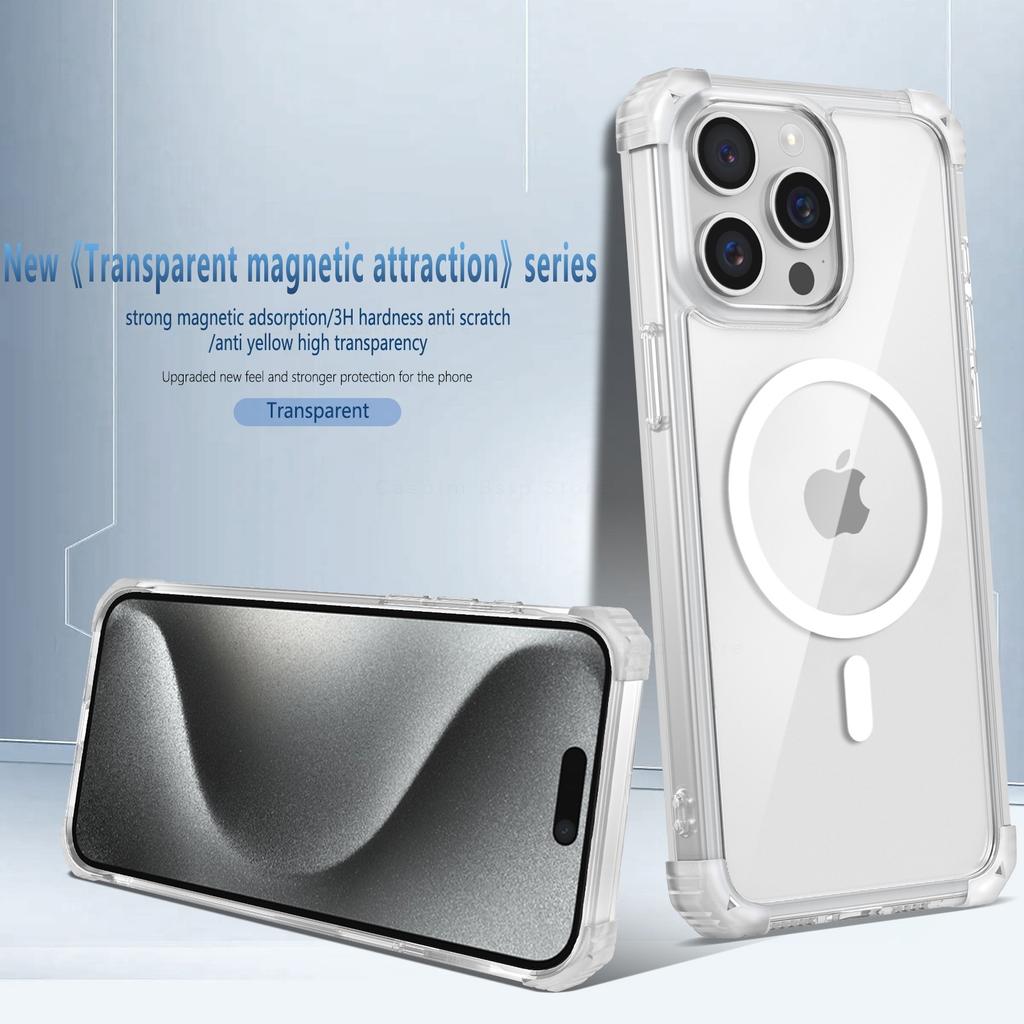 Magnetic Transparent Case For iPhone 16 Pro Max 15 14 13 12 11 Pro Max 16 Plus 16Pro Max Cover Wireless Charge Cases Capa