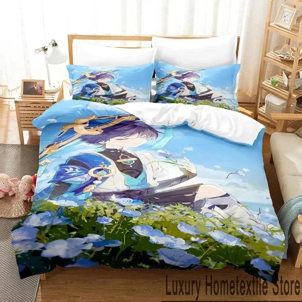 Anime Spel Genshin Impact Scaramouche Sängkläder Pojkar Flickor Twin Queen King Size Påslakan Örngott Säng pojkar Vuxen