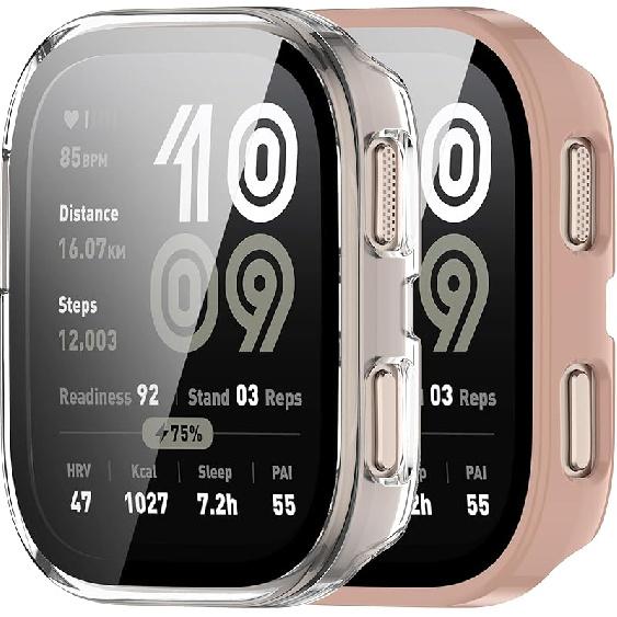 

Chofit Предназначен для Amazfit Bip 6 Чехол Защитная пленка для экрана Закаленное стекло Жесткий ПК Бампер Ударопрочная Накладка на экран Чехол Аксессуары для умных часов Pink&Clear