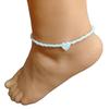 Bohemian White Rice Bead Anklet with Heart & Mother-of-Pearl Pendant