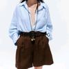 Single-Breasted Lapel Wide Short sleeve Loose Shirts 8372226 With Belt Pleated Casual Shorts 8372444
