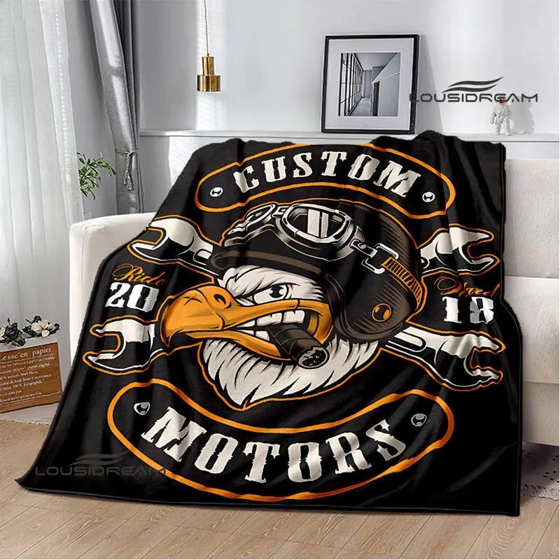 Motorcycle Retro Printing Blanket Flange Warm Soft and Comfortable Picnic Blanket Bed Linings Birthday Gift