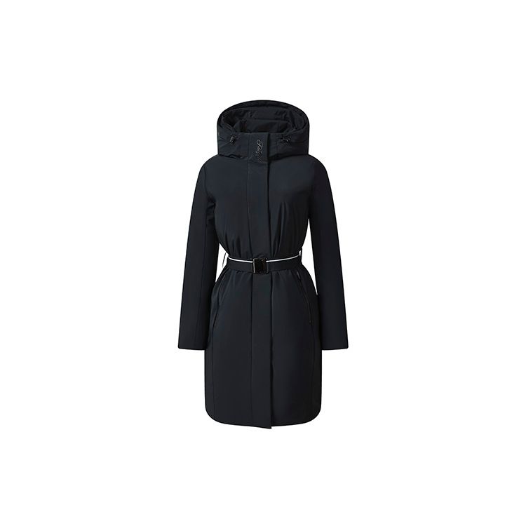 FILA Athletics Hooded Basic Waist Cinched Solid Color Warm Mid-Length Down Jacket Women outerwear Deep-Black A11W245909F-BK