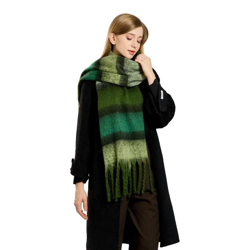Color matching striped fringed scarf women's autumn and winter high-end mohair color warm versatile scarf shawl