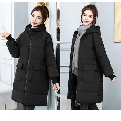 Damen Winter Daunenjacke aus Baumwolle Neue Kapuzenparka Oberbekleidung Verdicken Warm Locker Mittellanger Mantel
