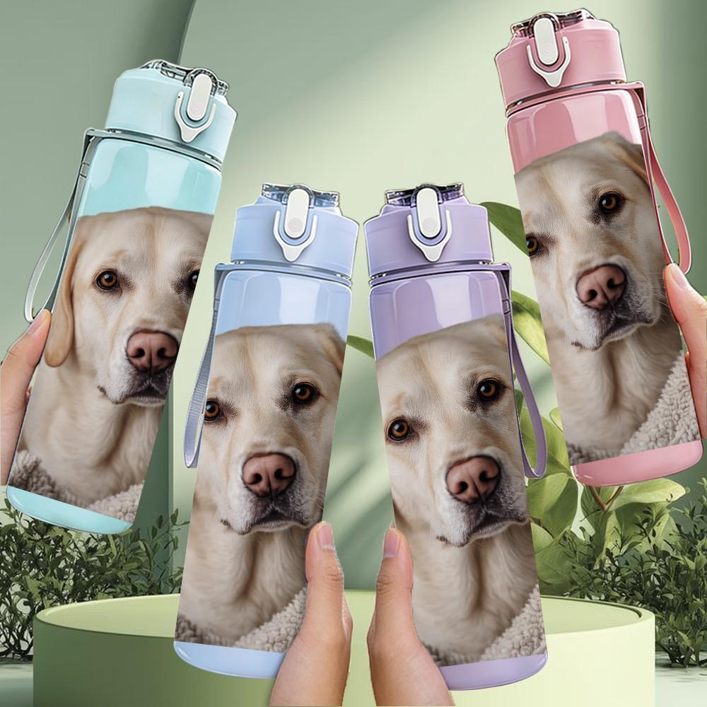 1PC Labrador Retriever Dog Pet Print 750ml Color Plastic Sports Water Bottle Leakproof Flip Straw Lid Suitable for Sports Office Home Use