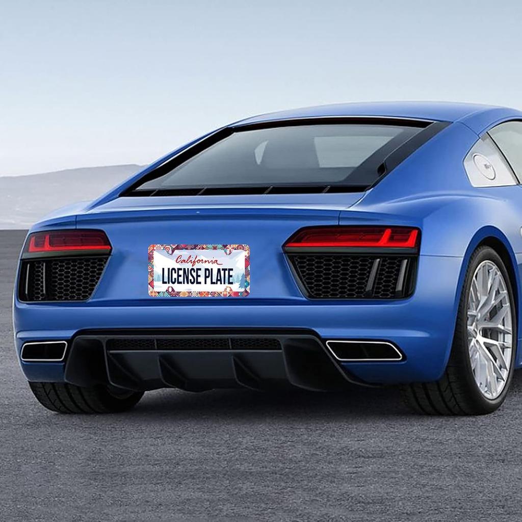 Stitching Tile Boho Pattern License Plate Frame Stainless Steel Parts Colorful License Plate Decorative With Screws Size 12.3" X 6.3" Women