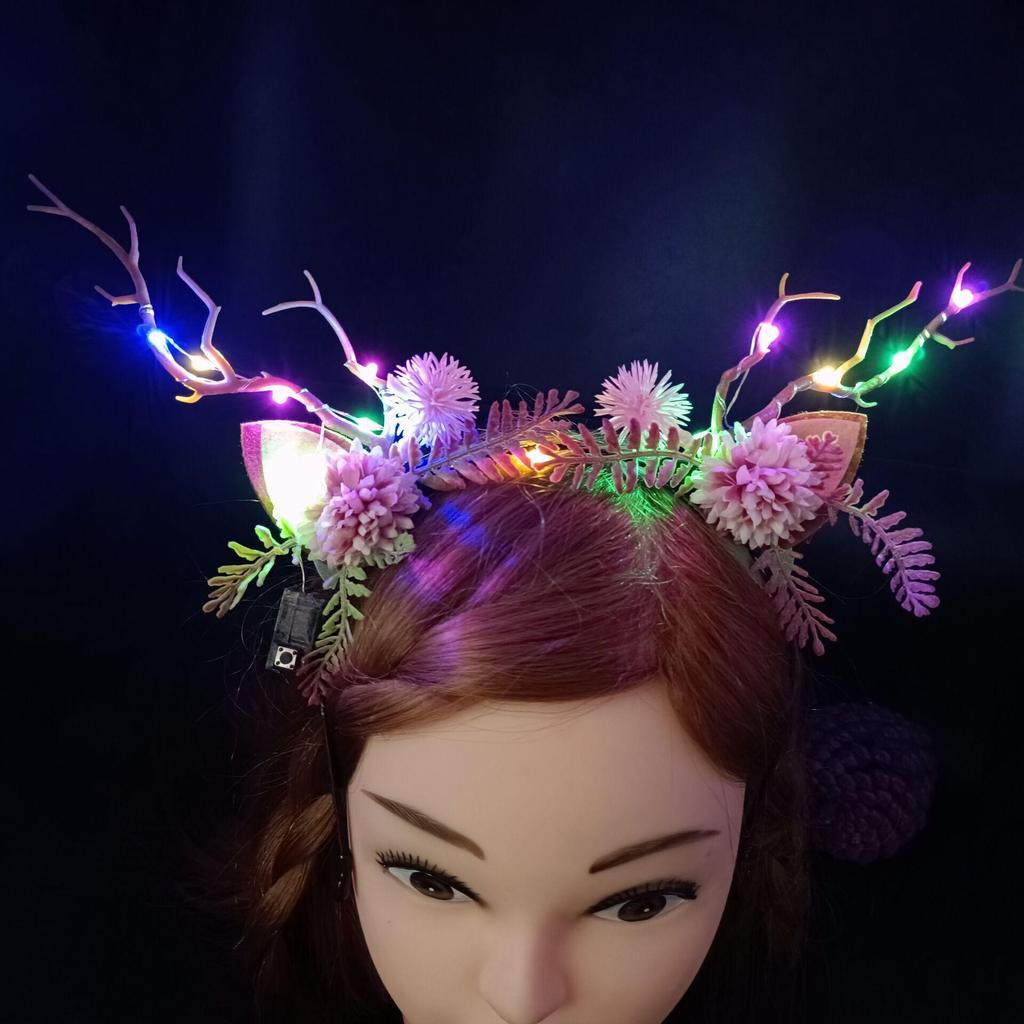 Glowing Reindeer Berry Antler Headband for Christmas & Halloween Parties