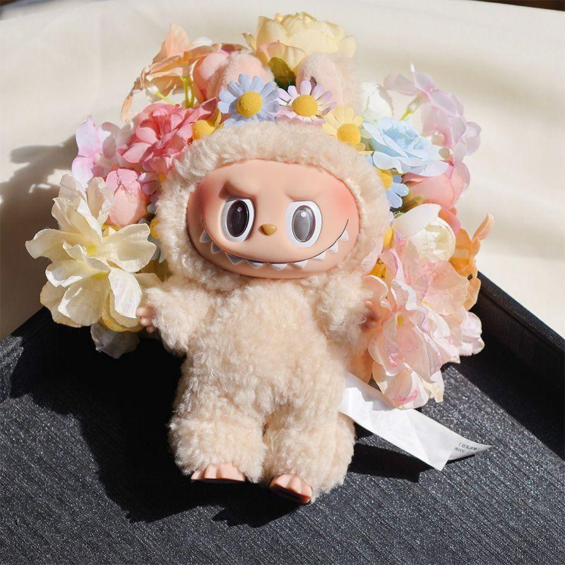 Puppenstirnband, Blumenspange für 17cm Labubu Puppe, MINI Blumenkopfschmuck für LABUBU, Puppenhaus Zubehör Deko (Keine Puppe)