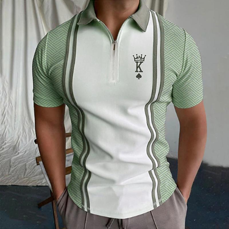 Casual Lapel T-shirt Young Men's Fashion Zipper T-shirt Short Sleeve T-shirt Men's 3D Simple Boutique Men's Clothing Print T Shirt