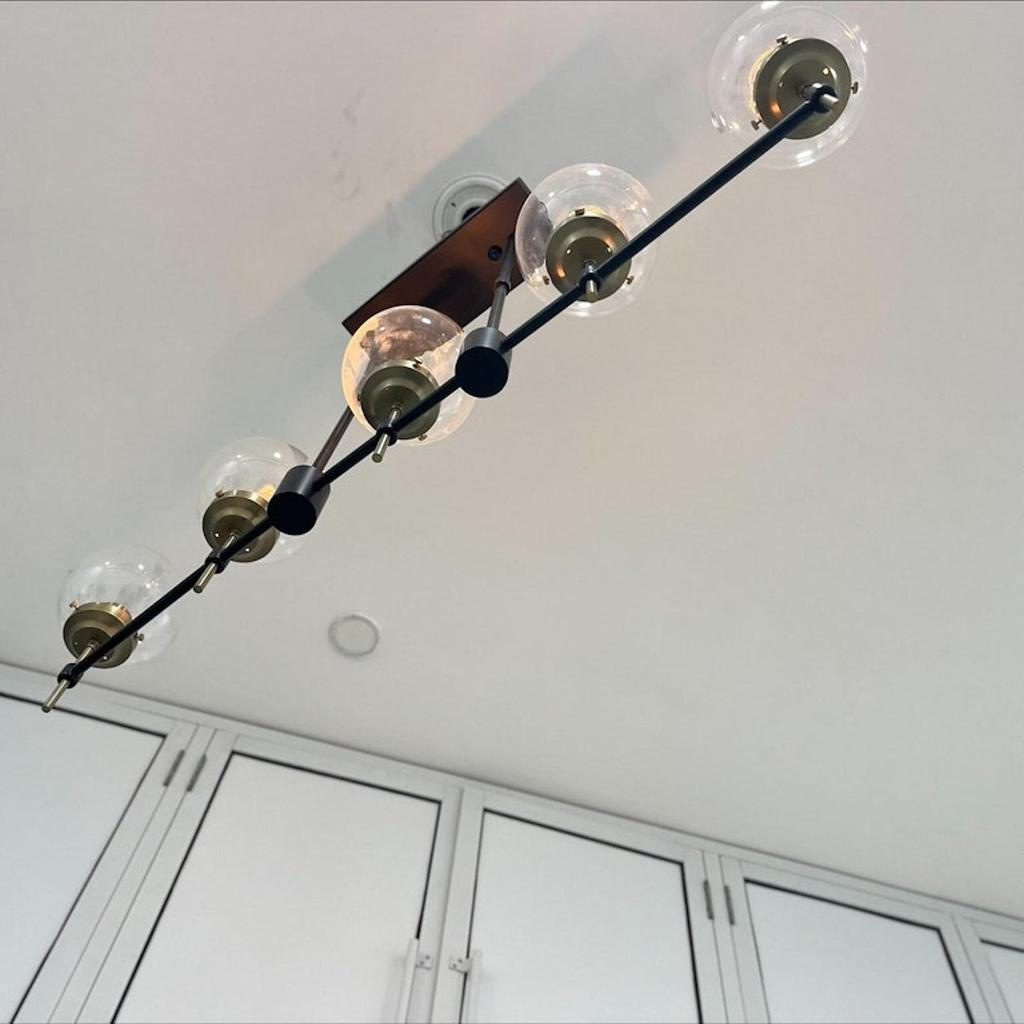 Mid Century Linear Chandelier Light Fixture for Drawing Room Lobby & Dinning Table Lights Home Décor Glass Globe Linear Chandeliers