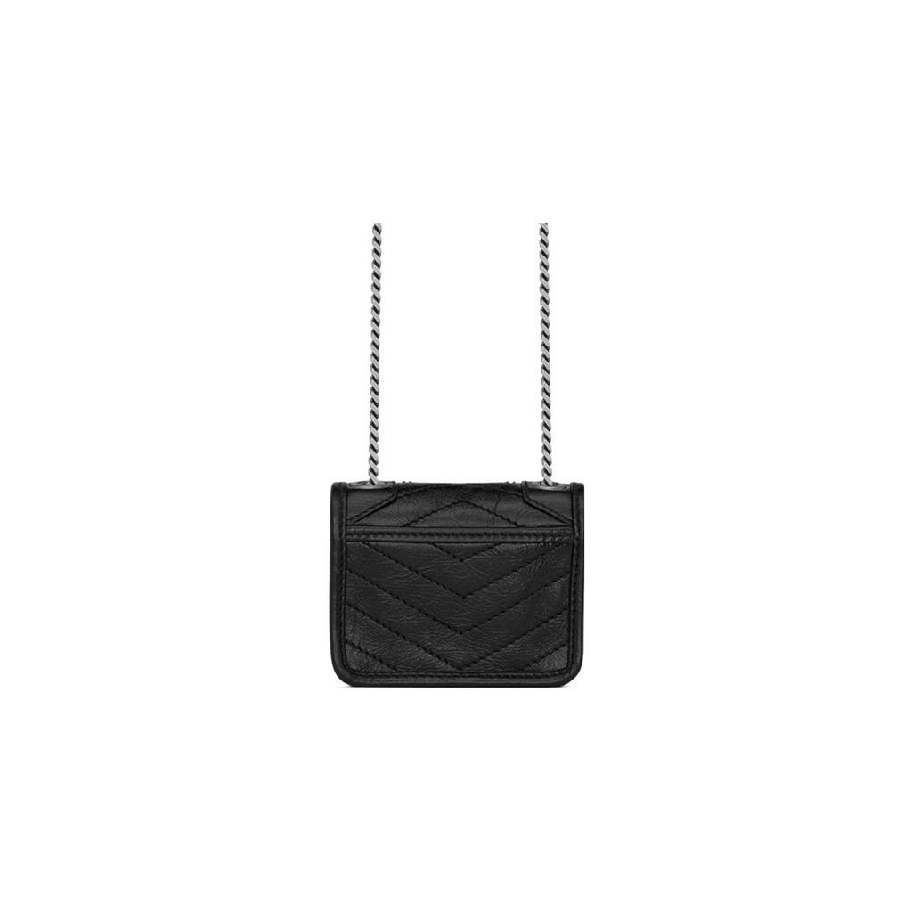 Saint Laurent YSL Niki Series Black Label Logo Chain Pleated Leather Shoulder Crossbody Headphone Bag Women Bags 710844-0EN04-1000