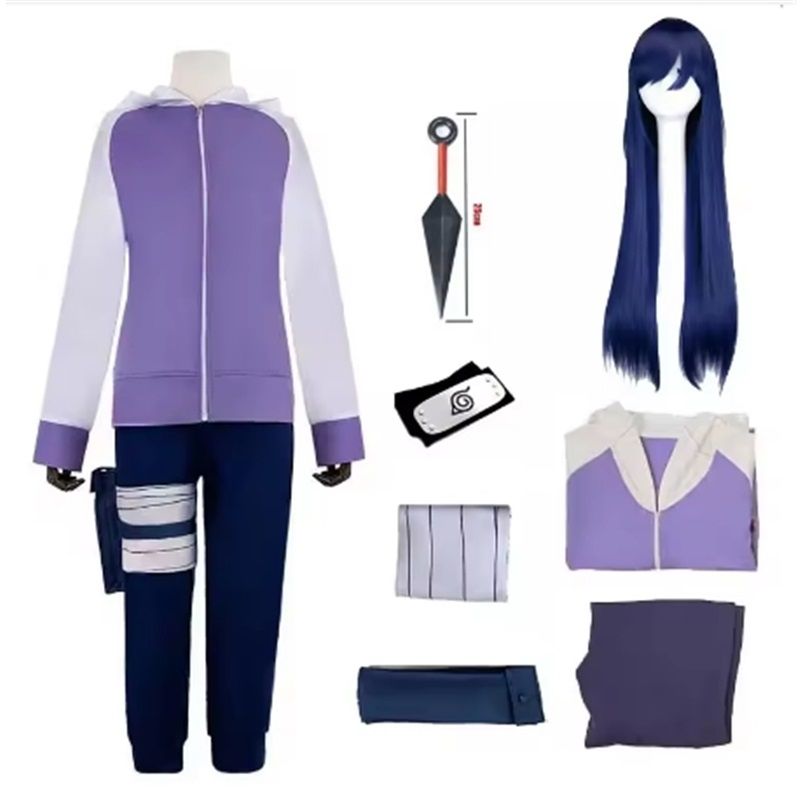 

Аниме Хьюга Хината Косплей Костюм Парик Толстовка Брюки Ажурная сетка Высокий карман для ног Cos Convention Ежедневное использование Подарок S