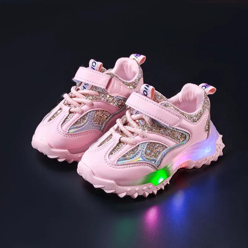 New Girl Sneakers Fashion Comfort Child Shoes Anti Slip Soft LED Lights Boy Shoes Trendy Spring Girl Shoe Simple Casual Shoe