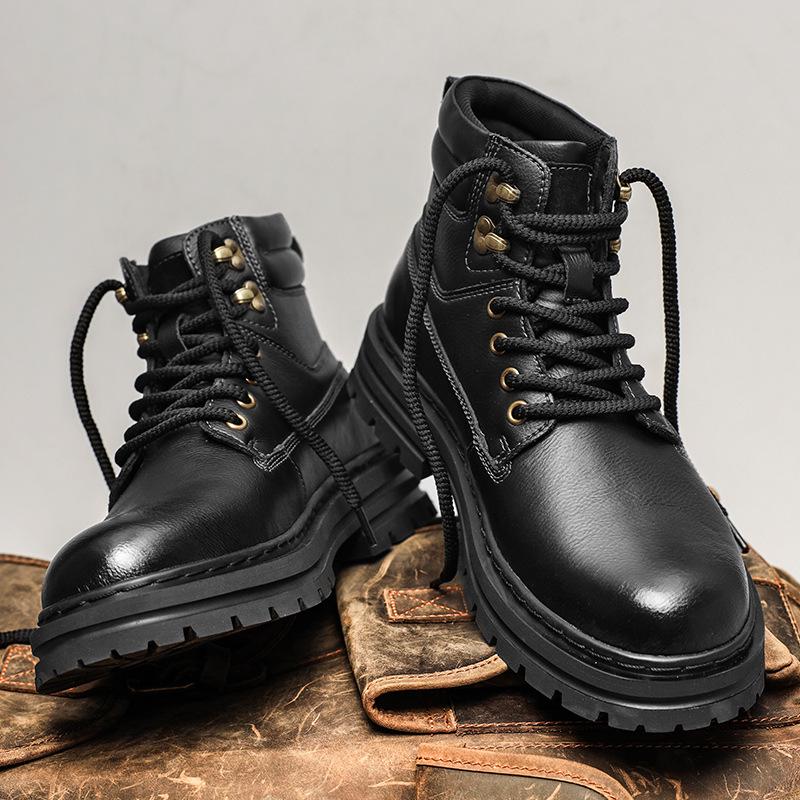 

Men s Retro High-Top British Style Leather Motorcycle Boots 41