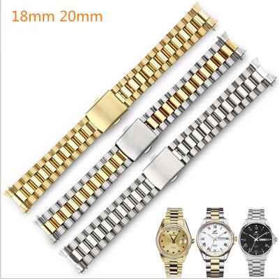 Classic Silver and Gold Curved End Stainless Steel Watchband 18 20 22mm Solid Links Bracelet Fit For Seiko Enicar Orient Watch
