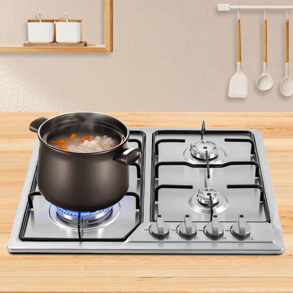 4 Burner Natural Gas Cooktop, 58x50cm Built-in Design, Stable Flame for Fast Cooking, Perfect for Home Kitchen, Safe & Efficient