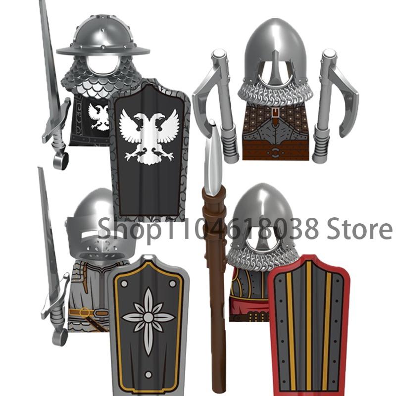 Medieval Castle Soldier Action Figures Building Block Empire Templars Lancer Warrior Militia Helmet Shield Sword Bow Toy Gifts