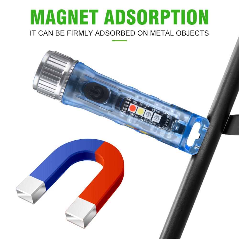 Mini Flashlight Keychain Multi-function Waterproof USB Rechargeable Outdoor Hiking Camping Powerful Magnetic Warning Flashlight