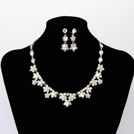 Luxury Bridal Jewelry Shiny Rhinestone Cute Flower Crown Necklace Earrings Set