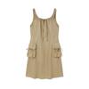 Covernat Early Autumn Pleated Solid Color Casual Simple Large Pocket Sleeveless Dress Women dress Beige CO2502OP74BE