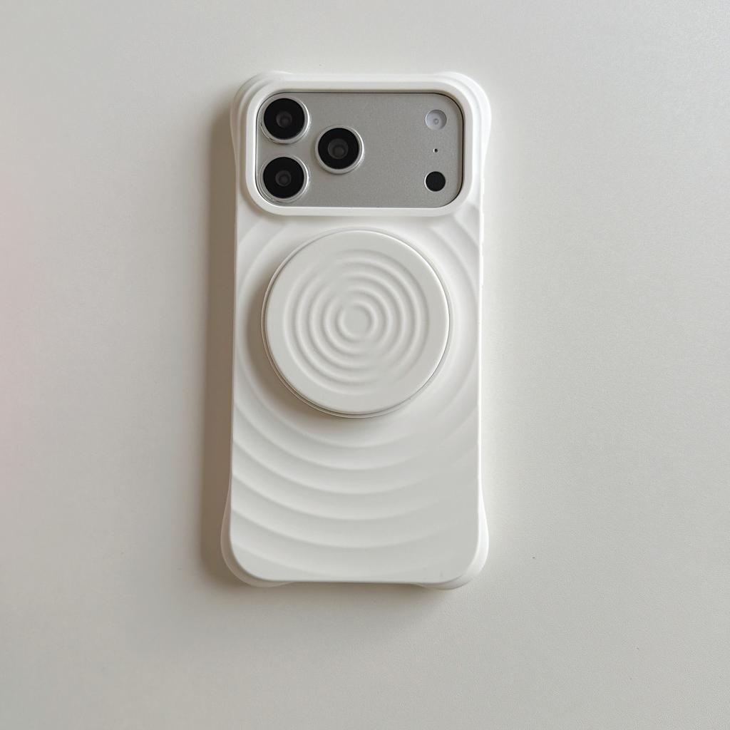 Water Ripples Solid Color Liquid Silicone Case for iPhone Air 13 14 15 16 17 Pro Max Folding Bracket Kickstand Shockproof Cover