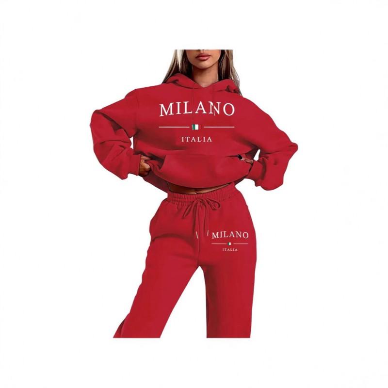 MILANO Plus Size Fleece Lined Hoodie Set Women Streetwear Printed Casual Tracksuit