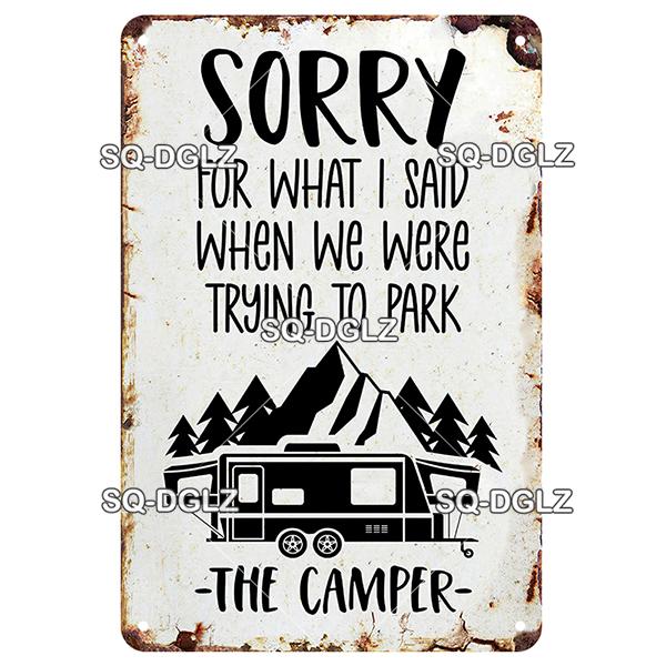 SQ-DGLZ Vintage Camping Rules Relax Metal Sign Plate Tin Sign Plate Home Bar Door Wall Decor Sticker Decoration Plaque Poster