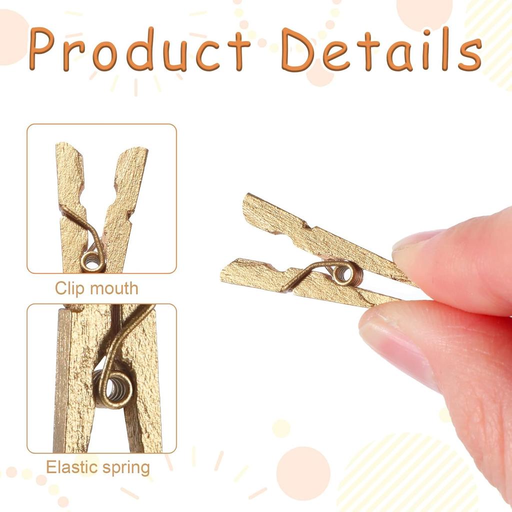 100PCS Mini Wooden Clothesp for Photos 1In Gold Mini Clothes P for Crafts Natural Texture Clips Small Clothes Pin Tiny Decorative Clothesp for Baby