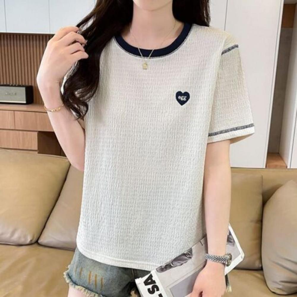 Navava Women HearT Embroidery Round Neck ShorT Sleeve T shirT nT3356