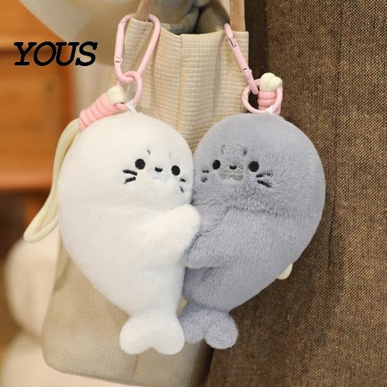 Backpack Accessory for Kids 1 Pair Cute Baby Seal Plush Keychain, Magnetic Heart Fluffy Keyring, Soft Phone Charm Stuffed Animal Fridge Magnet