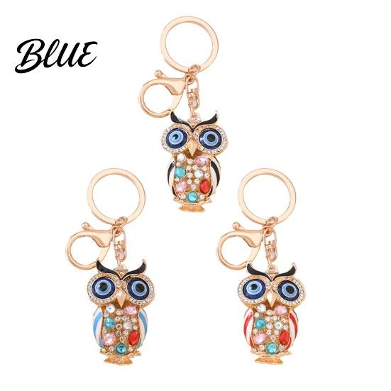Owl Keychain with Enamel Accents Sparkling Rhinestone Car Key Ring