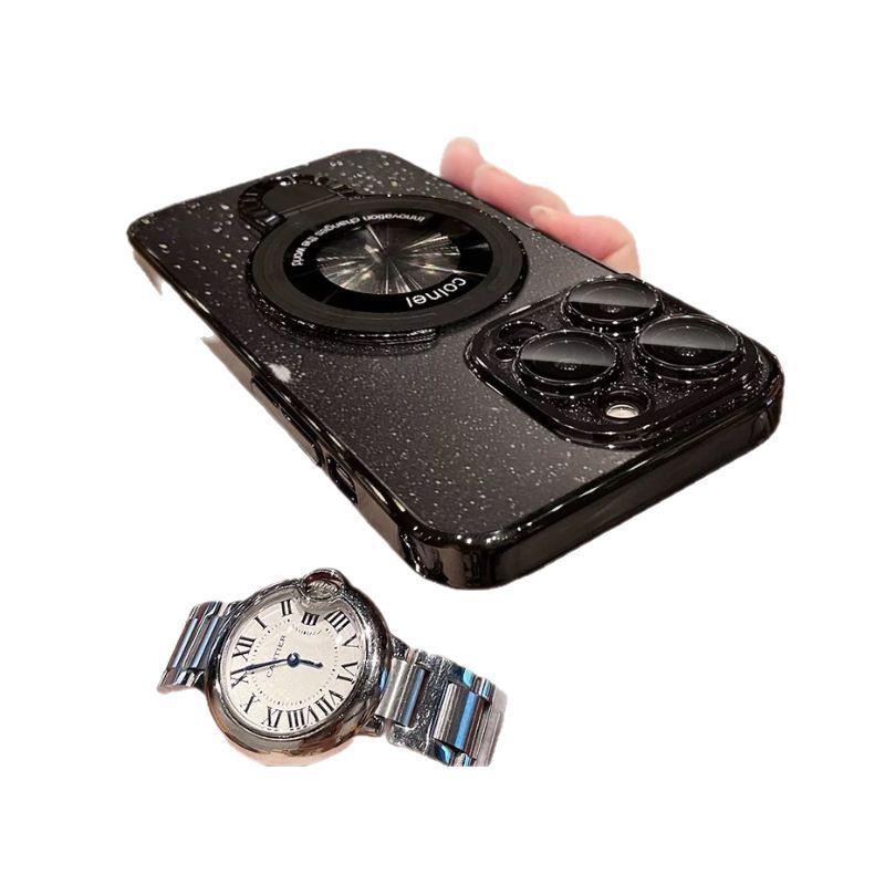 Applicable To IPhone17 Plating Flash Powder Leakage Mark Magnetic Suction Bracket Mobile Phone Case Apple 16pro Lens Film Protection Case