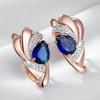 Fashion Blue Stone Drop Earrings For Women Unique  Rose Gold  Color Mix Ethnic Wedding Crystal Vintage Jewelry