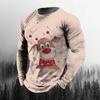 Round Neck 3D Christmas Printed Top Casual Long Sleeved Men's T-shirts - Soft Medium Stretch Polyester Fabric Spring and Autumn Relaxed Fit Clothing