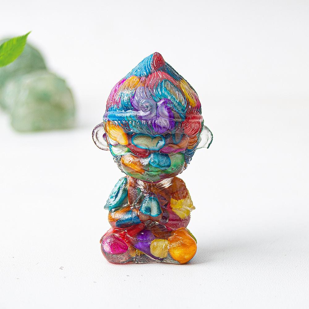 Tree Resin Craft Monkey King Statue With Natural Water Crystal For Home Decoration And Collectors